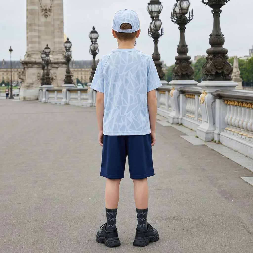 Boys Light Blue Typographic Print Short Sleeves T-Shirt With Shorts Set Sets