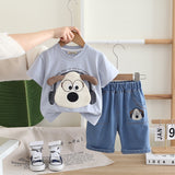 Boys Light Blue Appliqued Short Sleeves T-Shirt With Denim Shorts Set