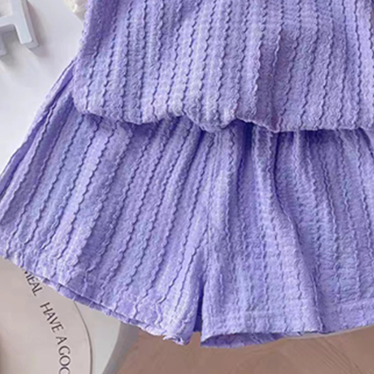 Girls Purple Short Sleeve Textured Polo T-Shirt With Shorts Sets 2 pc. Sets