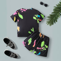 Boys Black Dinosaur Printed Glow in the Dark T-Shirt With Shorts Co-ord Set 2 pc. Sets