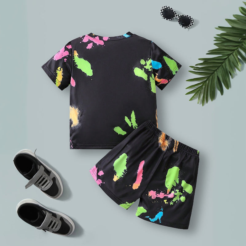 Boys Black Dinosaur Printed Glow in the Dark T-Shirt With Shorts Co-ord Set 2 pc. Sets