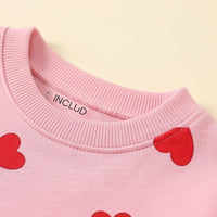 Girls Pink Heart Printed Sweatshirt & Pants Co-ord Sets Sets