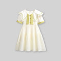 Girls Short Sleeve Peter Pan Big Collar Dress Casual Dresses Apricot 4-5 Y 