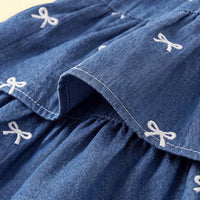 Girls Blue Bow Print Elasticated Tiered Skirt Skirts