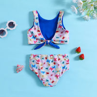 Girls Multicolor Butterfly Print Sleeveless Top With Briefs Swimwear Sets Sets