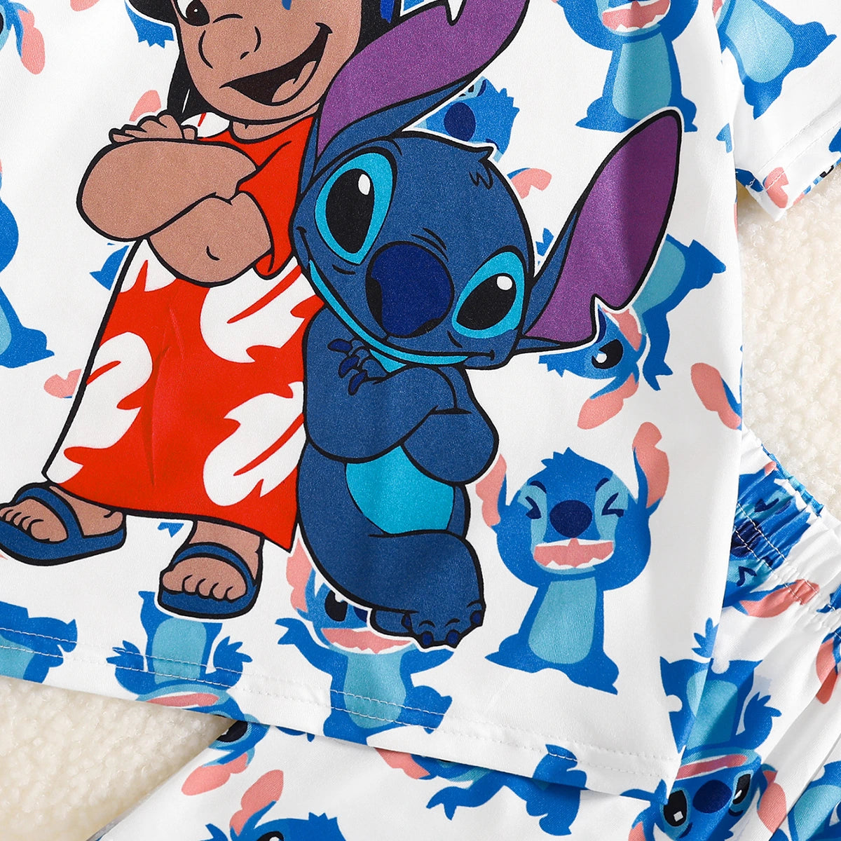 Girls Blue Cartoon Characters Printed T-Shirt With Elasticated Shorts Sets 2 pc. Sets