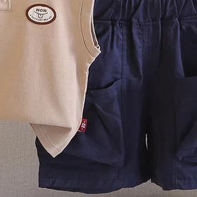 Boys Beige Sleeveless Polo-T-Shirt With Cargo Shorts Sets Sets