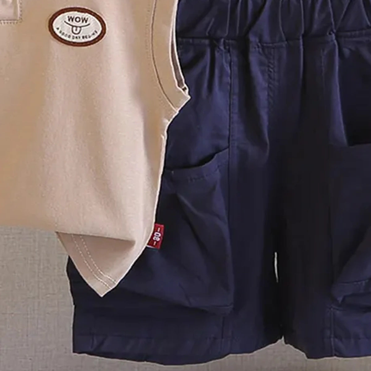Boys Beige Sleeveless Polo-T-Shirt With Cargo Shorts Sets Sets