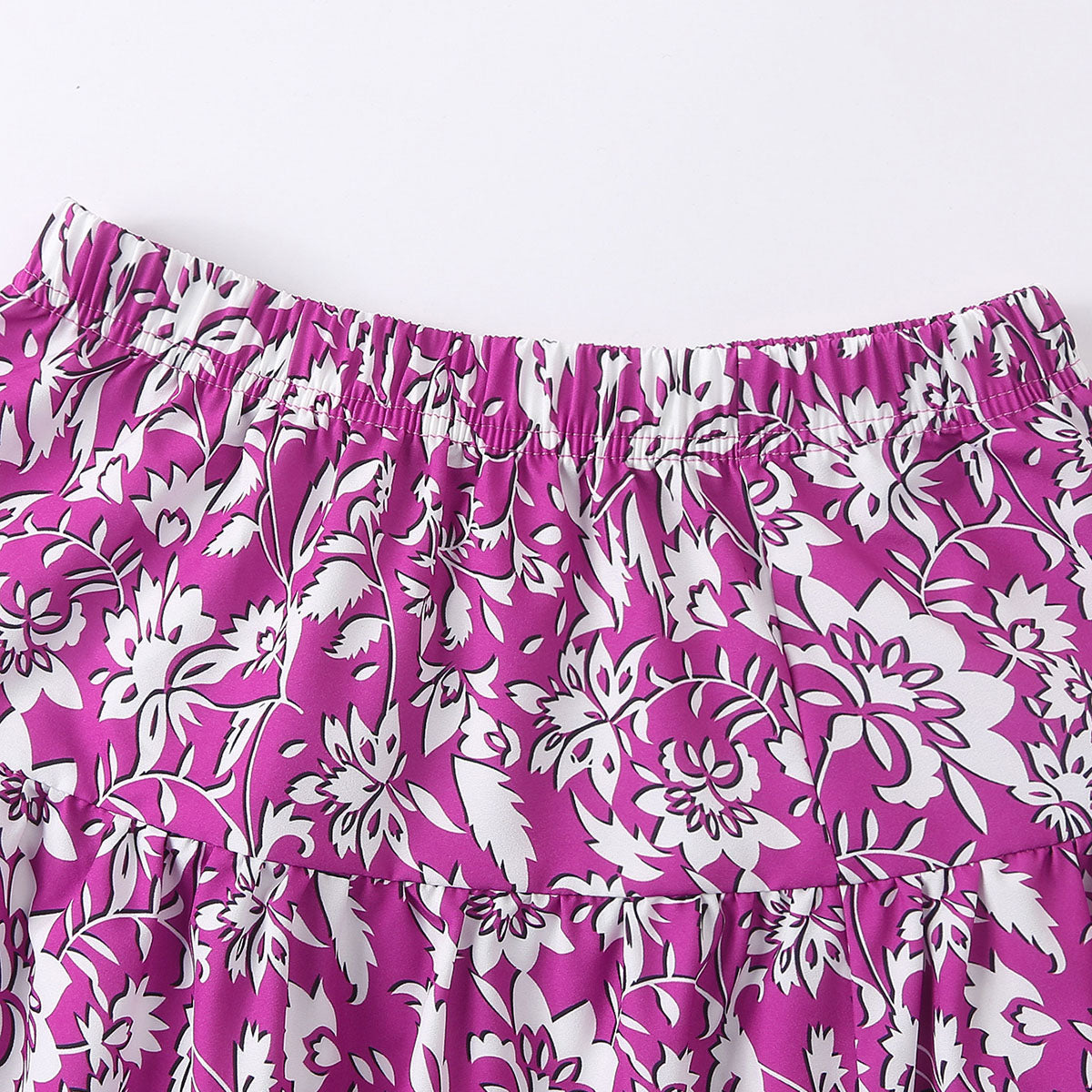 Girls Purple Puff Sleeves Top With Printed Tiered Skirts Set 2 pc. Sets
