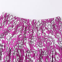 Girls Purple Puff Sleeves Top With Printed Tiered Skirts Set 2 pc. Sets