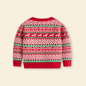 Boys Red Self-Design Christmas Jacquard Knit Sweater Sweaters & Cardigans