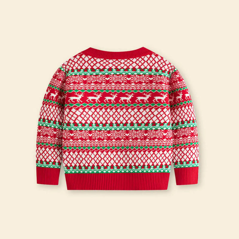 Boys Red Self-Design Christmas Jacquard Knit Sweater Sweaters & Cardigans