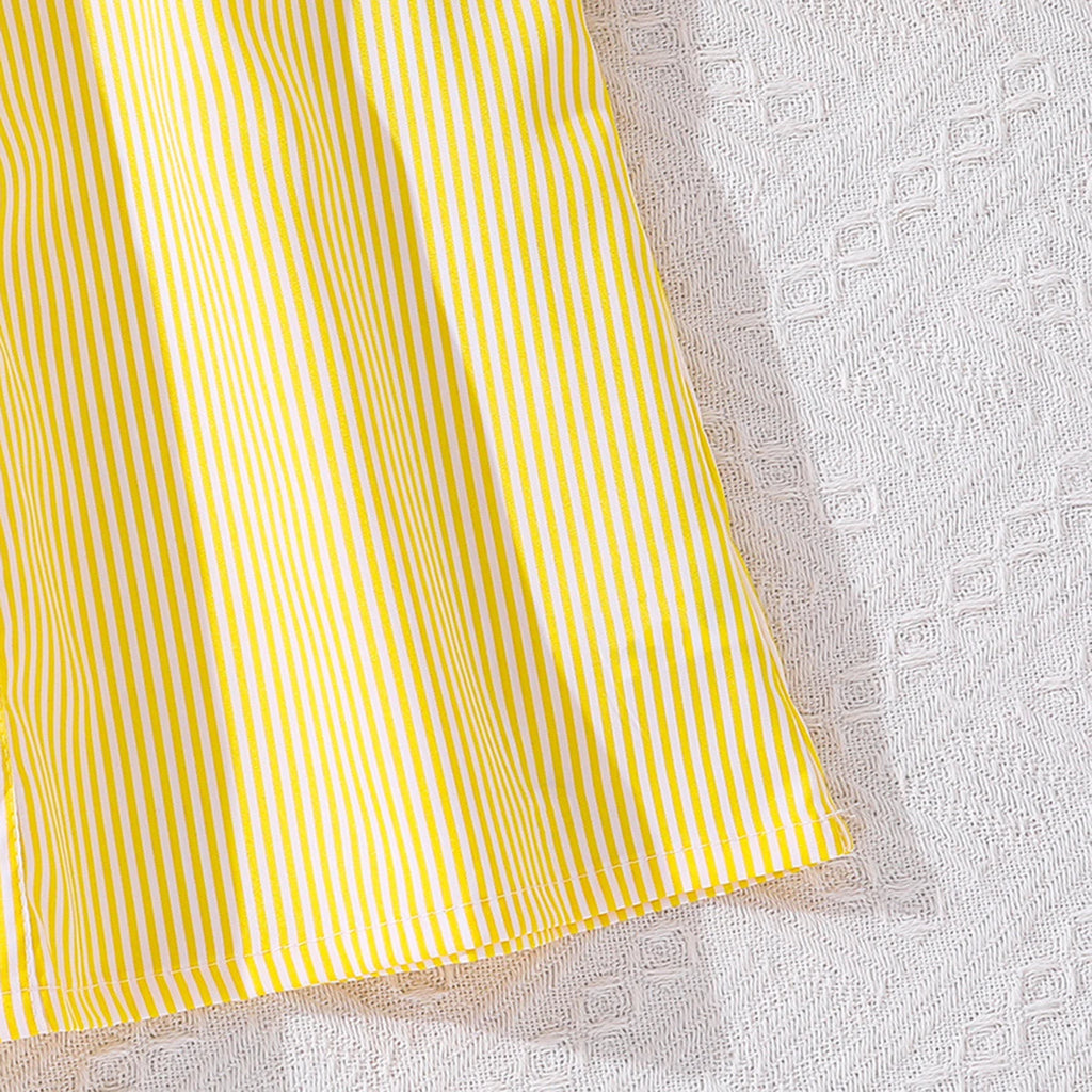 Girls Yellow Striped Flutter Sleeve Button-Down Fit & Flare Dress Casual Dresses