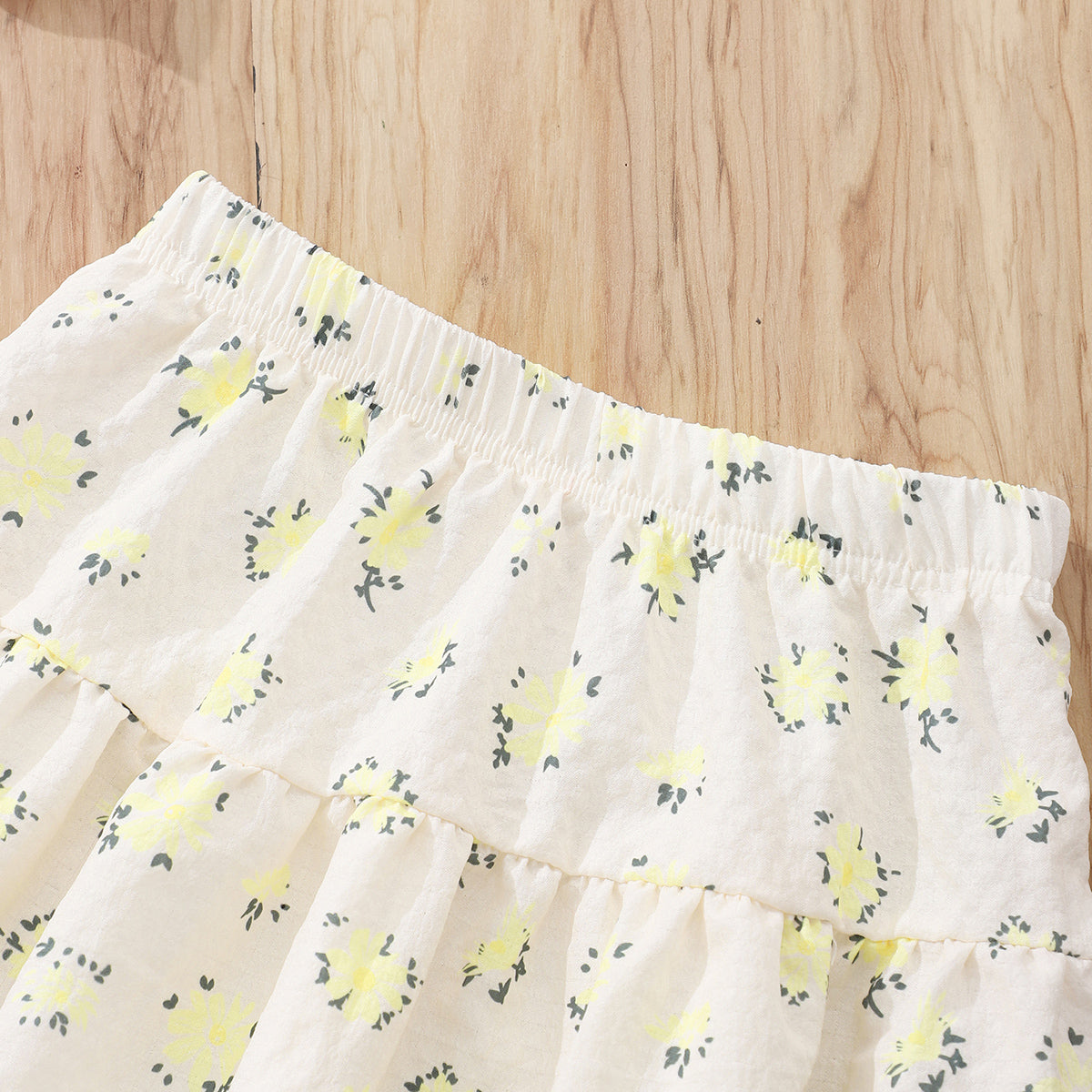 Girls Apricot Floral Printed Short Sleeves Top With Tiered Skirt Set 2 pc. Sets