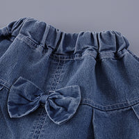 Girls Purple Cherry Embellished T-Shirt With Pleated Denim Shorts Set Sets