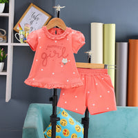 Girls Coral Heart Printed Top With Elasticated Shorts Sets Sets Coral 1-2 Y