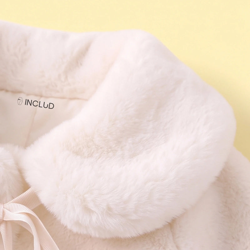 Girls White Applique Faux Fur Jacket Coats & Jackets