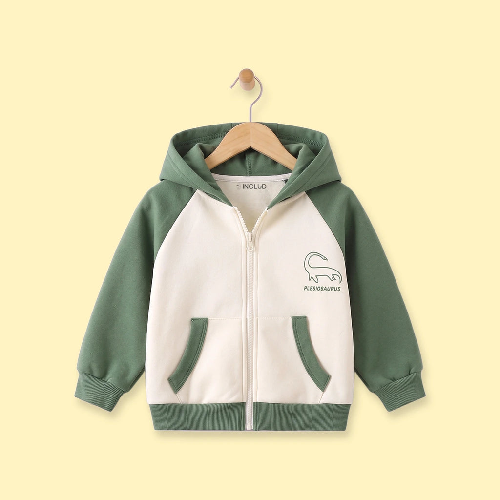 Boys Olive Green Colorblocked Zip-Up Hoodie Sweatshirts & Hoodies Green 1-2 Y