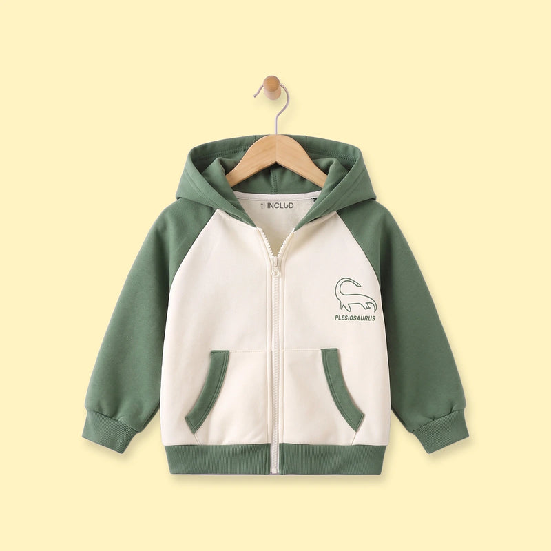 Boys Olive Green Colorblocked Zip-Up Hoodie Sweatshirts & Hoodies Green 1-2 Y