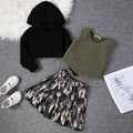 Girls Black Camouflage Printed Skirt With Sleeve T-Shirt & Sweatshirt Sets 3 pc. Sets Black 3-4 Y
