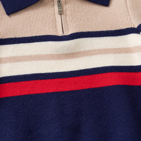 Boys Multicolor Half Zipper Polo Sweater With Self-Design Stripe Patterns Sweaters & Cardigans