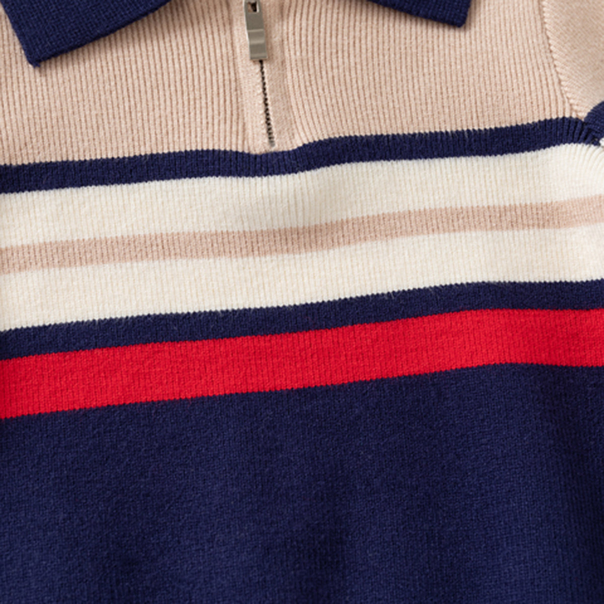 Boys Multicolor Half Zipper Polo Sweater With Self-Design Stripe Patterns Sweaters & Cardigans