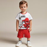 Boys Red Spider Graphic T-Shirt With Printed Shorts Set