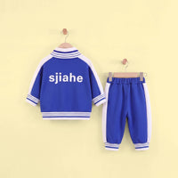 Boys Blue Typographic Printed Zipper Jacket With T-Shirt & Joggers Set Sets