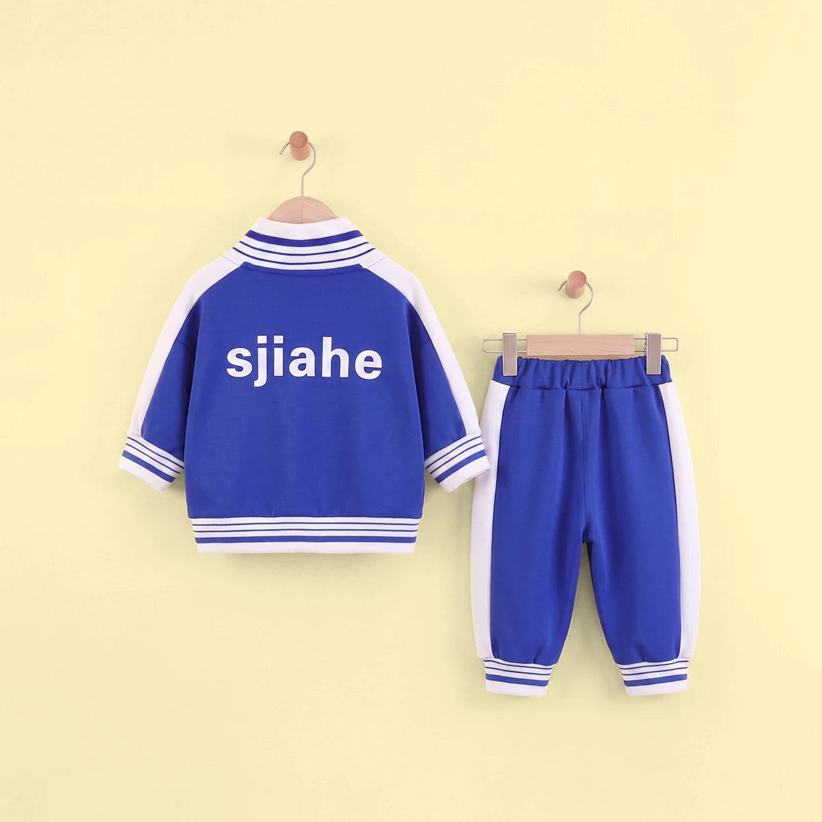 Boys Blue Typographic Printed Zipper Jacket With T-Shirt & Joggers Set Sets