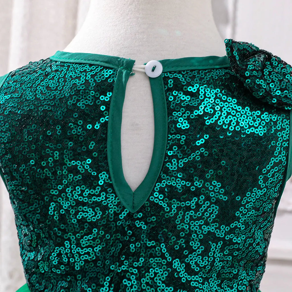Girls Green Sequined Fit & Flare Party Wear Dress Party Dresses