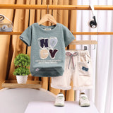 Boys Green Typography Printed T-Shirt With Shorts Set