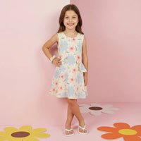 Girls Light Blue Floral Print Sleeveless Fit & Flare Dress Casual Dresses
