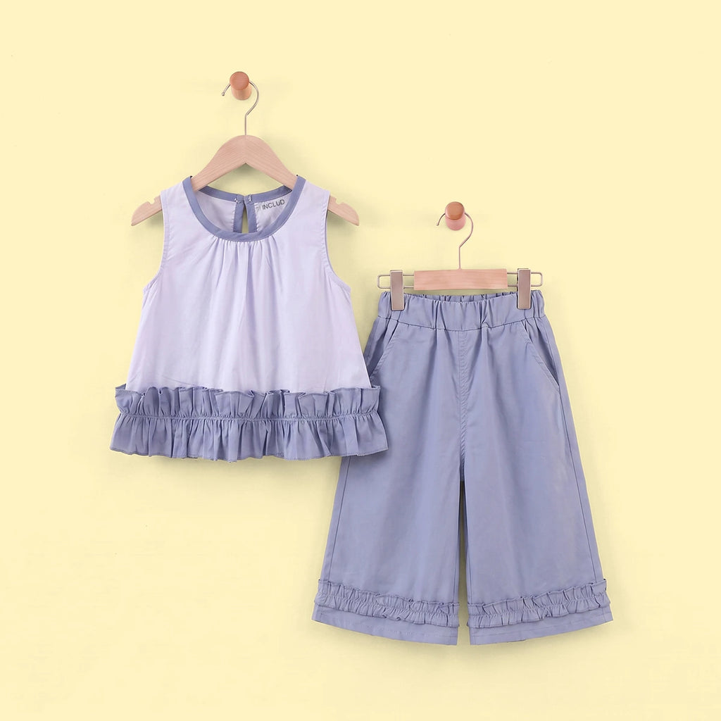 Girls Light Blue Sleeveless Top With Pants Sets 2 pc. Sets Light Blue 1-2 Y