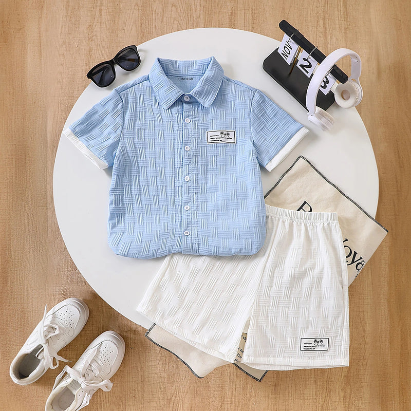 Boys Light Green Self-Design Short Sleeves Shirt With Shorts Set Sets Light Green 7-8 Y