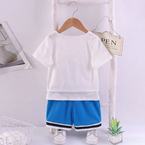 Boys White Typography Print Round Neck T-Shirt With Shorts Sets 2 pc. Sets