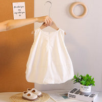 Girls Off White Flowers Applique Sleeveless Balloon Dress Casual Dresses