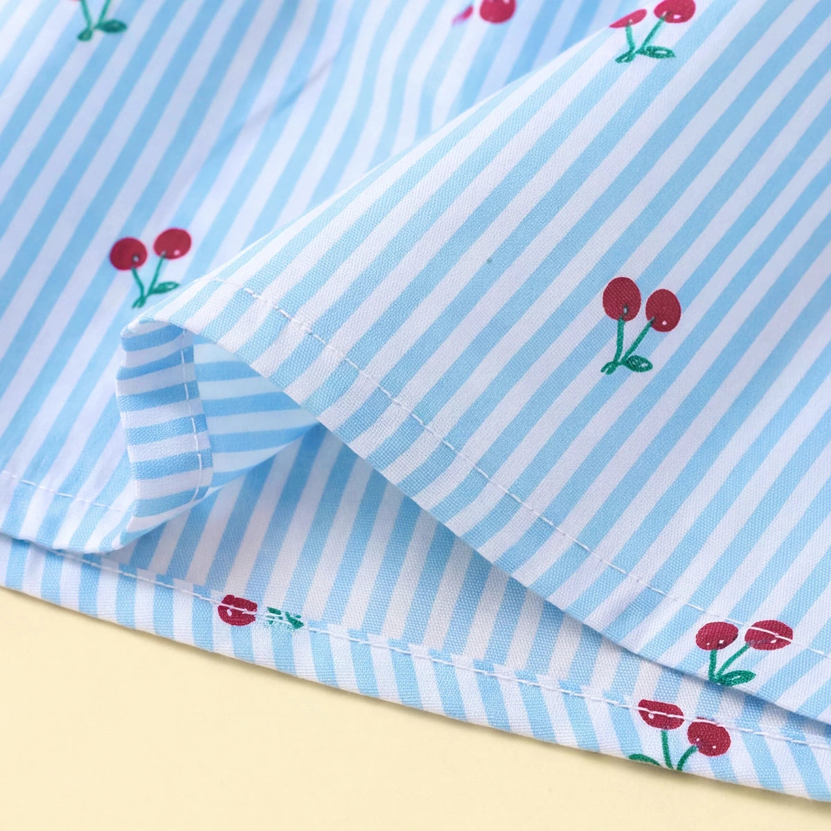 Girls Light Blue Cherry Print Puff Sleeve Fit & Flare Dress Casual Dresses