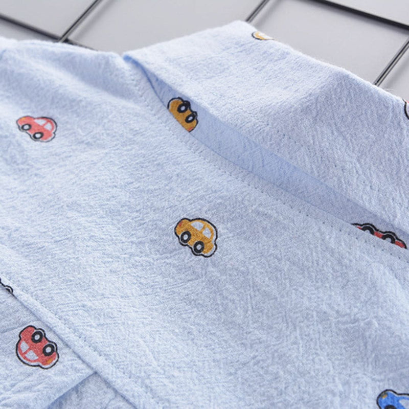 Boys Car Printed Long Sleeve Shirt With Denim Pant Set Sets