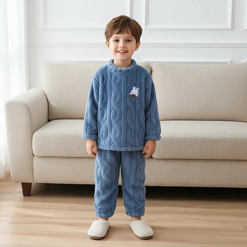 Girls Blue Self-Design Fleece Top With Jogger Co-ord Sets Sets Blue 2-3 Y
