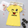 Girls Yellow Smile Print Short Sleeve T-Shirt Dress Casual Dresses Yellow 4-5 Y