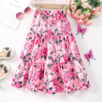 Girls Pink Floral Printed Long Elasticated Skirt Skirts