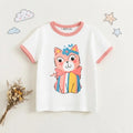 Girls White Cat Graphic Short Sleeve T-Shirt Tshirts White 1-2 Y