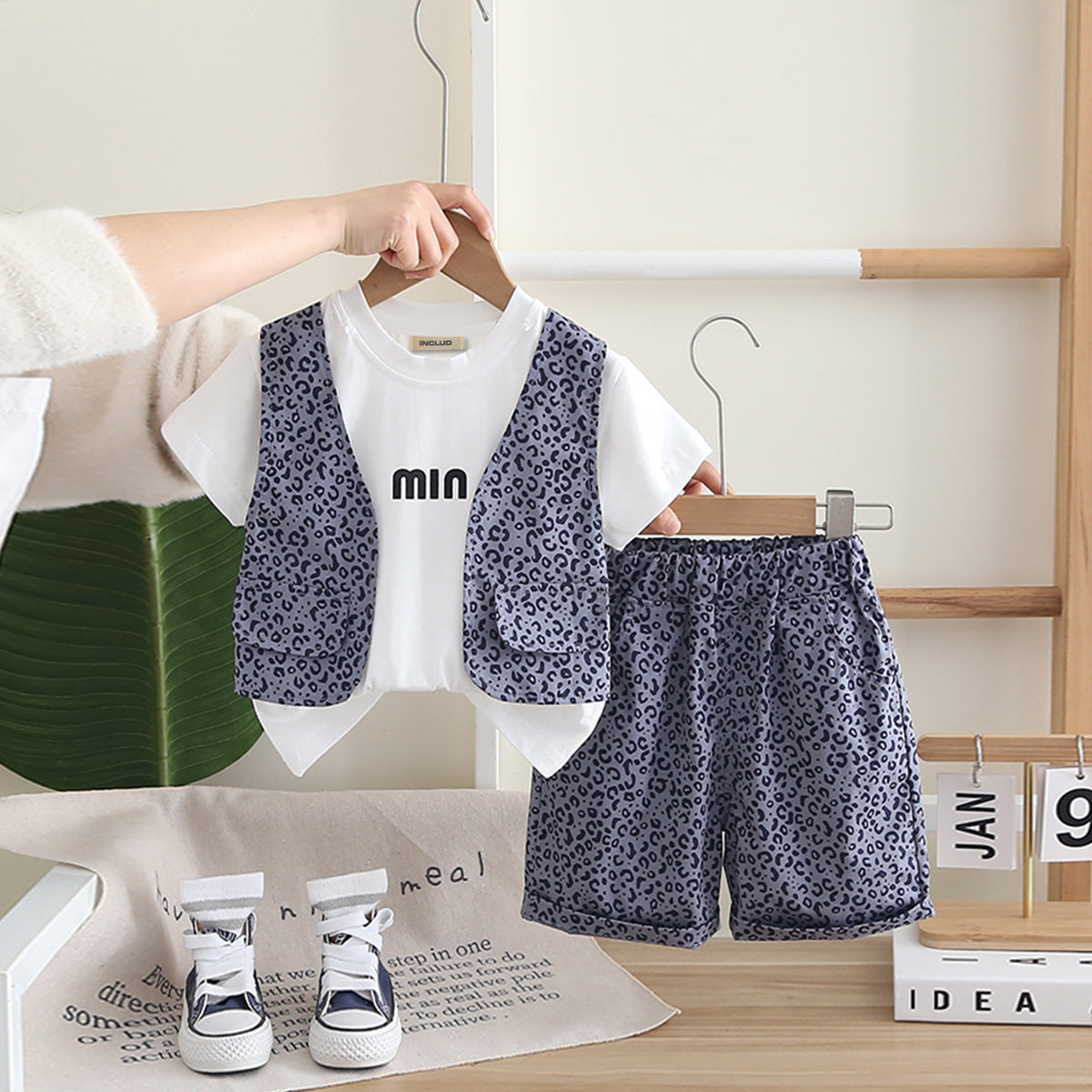 Boys Attached Waistcoat T-Shirt With Purple Animal Printed Shorts Set 2 pc. Sets Purple 1-2 Y