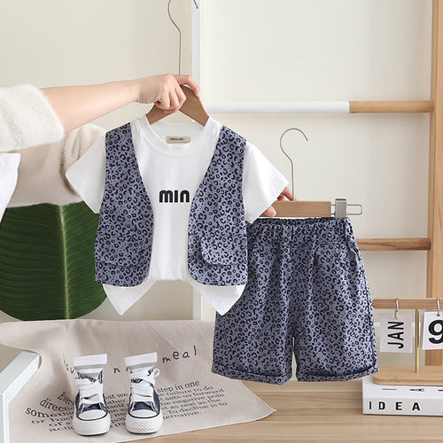 Boys Attached Waistcoat T-Shirt With Purple Animal Printed Shorts Set 2 pc. Sets Purple 1-2 Y