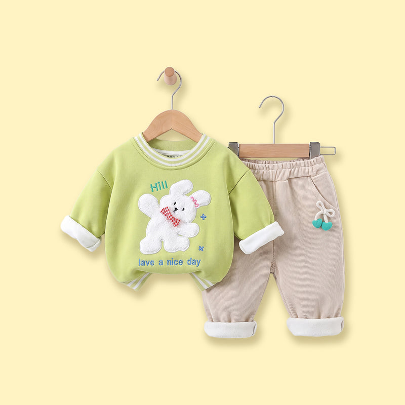 Girls Green Bunny Applique Sweatshirt & Pants Sets Sets Green 1-2 Y