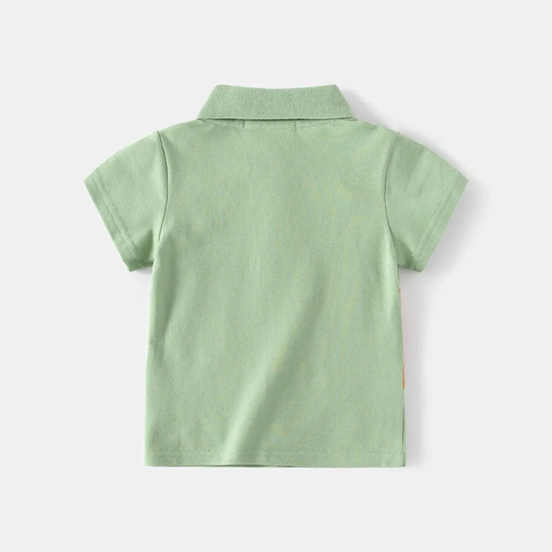 Boys Green Animal Cartoon Printed Short Sleeves Polo T-Shirt Tshirts