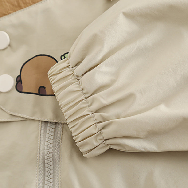 Boys Beige Capybara Printed Hooded Jacket With Joggers Set 2 pc. Sets