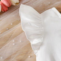 Girls White Heart Print One-Shoulder Top With Elasticated Skirt Sets Sets