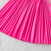 Girls Pink Flower Applique Short Sleeves Top With Pleated Skirts Co-ord Sets Sets