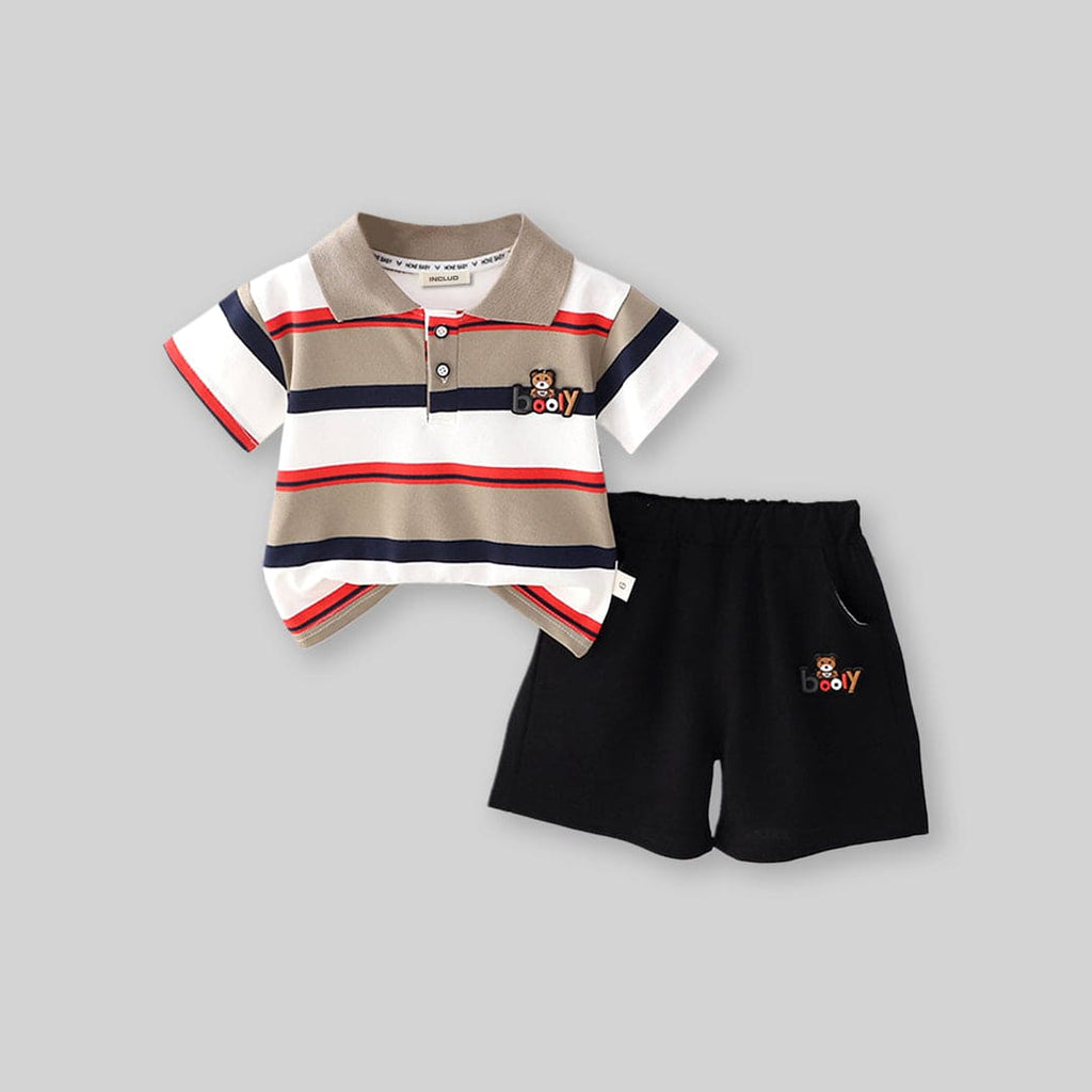 Boys Striped Polo Neck T-shirt with Shorts Set